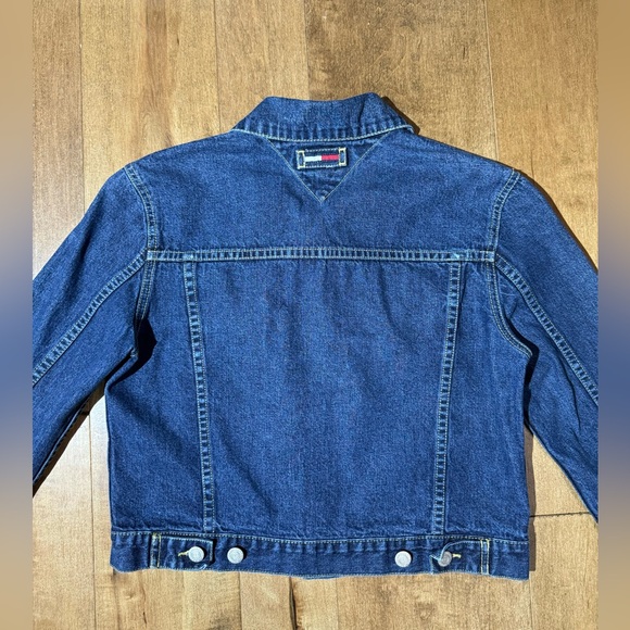 Tommy Hilfiger Dark Wash Denim Jean Crop Button Up Jacket Womens Sz Lg Vtg 2000 - Picture 3 of 7